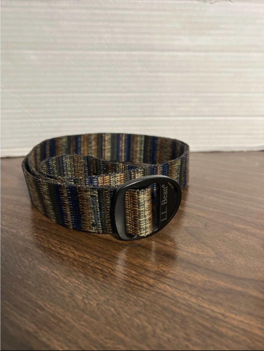 L.L. Bean Men's Striped Webbing Belt in Blue and Brown